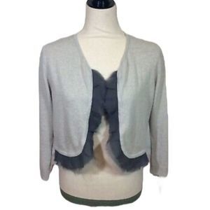 ANTHROPOLOGIE Guinevere‎ Luella Bolero Cropped Grey Cardigan Open Sweater Sz Lg